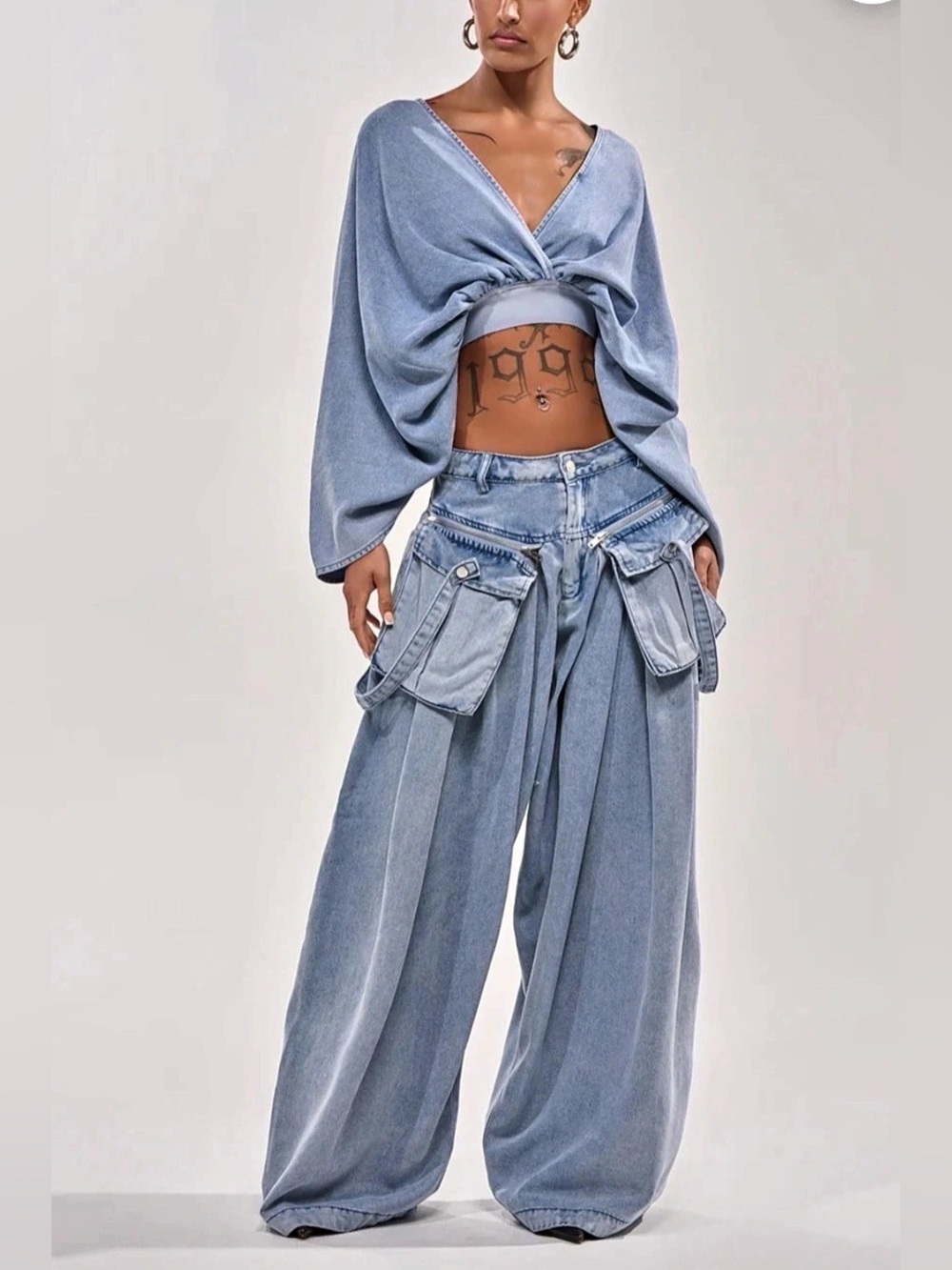AKIRA Drifting Away Cargo Wide Leg Denim Pants Size Small NWT